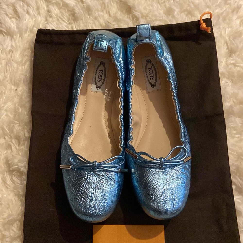 tod’s blue metallic ballet flats - Picture 3 of 9